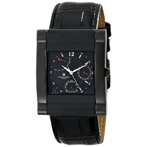 Unitron Enterprise 3950-B Mens IP Black Stainless Leather Band Watch -