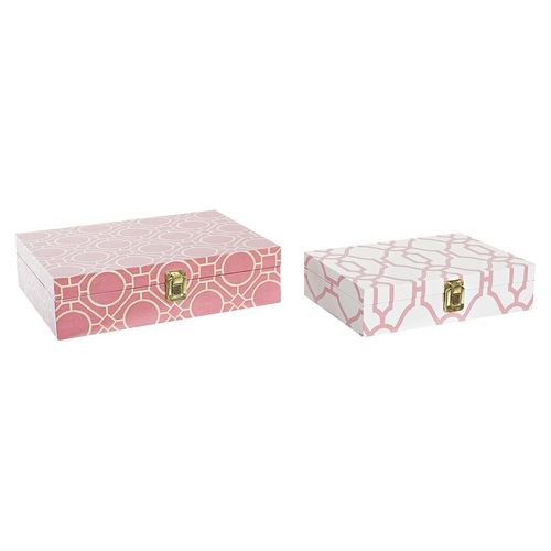 Set of decorative boxes DKD Home Decor 29 x 21 x 8 cm Canvas Wood