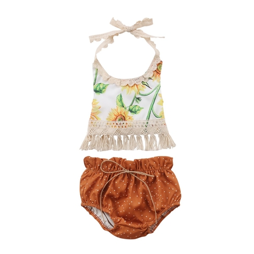 2PCS Newborn Baby Girl Summer Flowers Backless