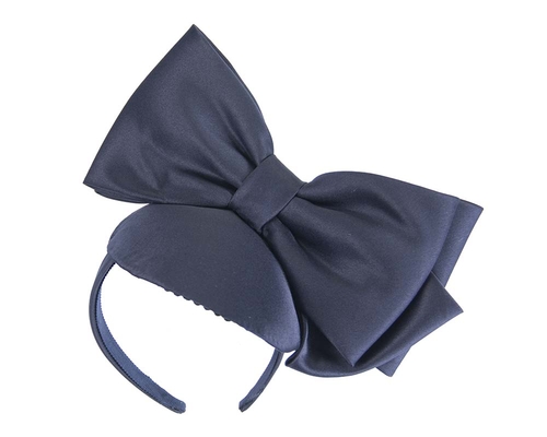 Navy satin fascinator with big bow