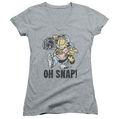 Trevco Garfield-Oh Snap Junior V-Neck Tee, Heather - Small