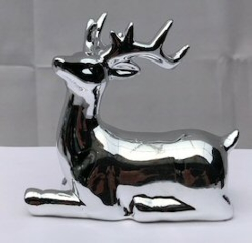 Silver Ceramic Deer Figurine - 5"