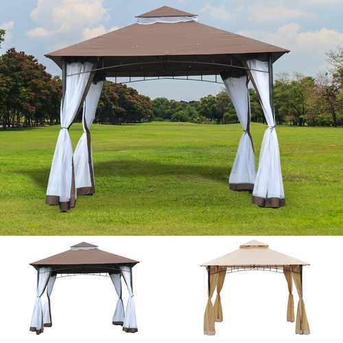 Double Tier Garden Gazebo Canopy Anti-UV w/ Mesh Sidewalls