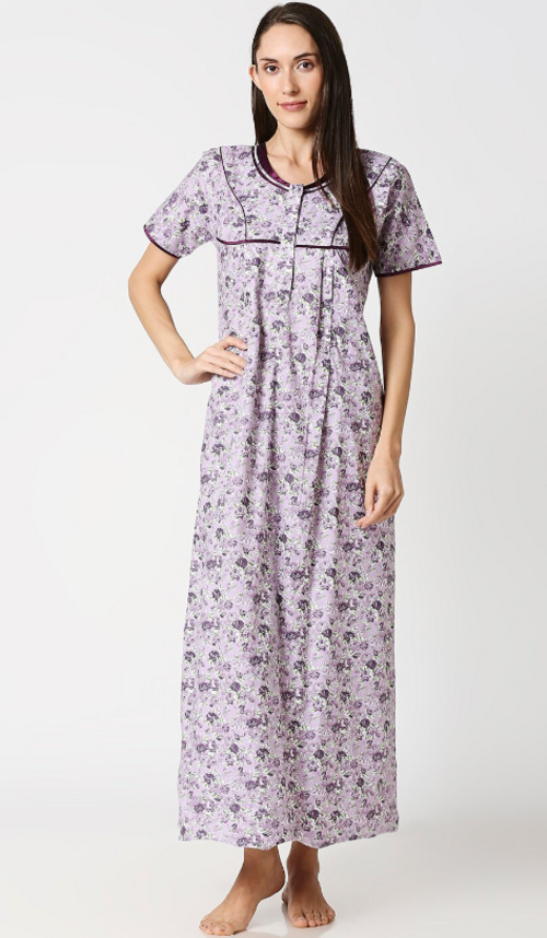 Women Printed Maternity Nursing Nighty Purple(Size XL)