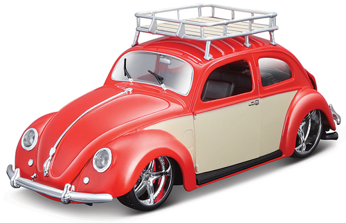 1 by 18 Scale 1951 Volkwagen Beetle with Cargo Rack, Orange & Crea