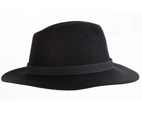 Black rabbit fur wide brim fedora hat with leather band