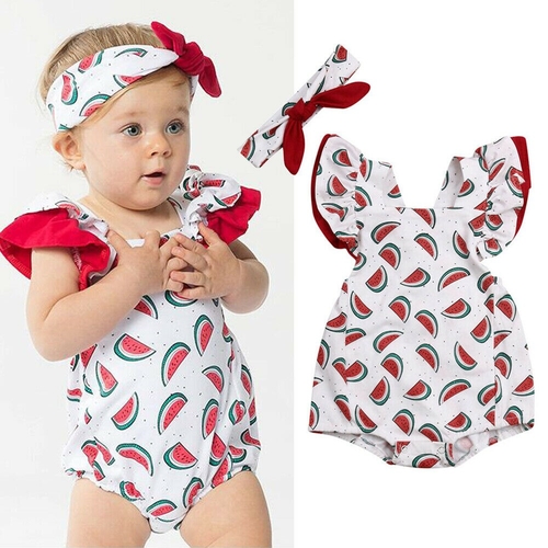 Summer Kid Baby Girl Bodysuits Headband Clothes