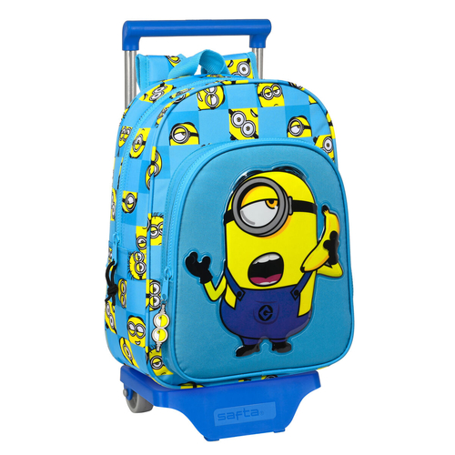 School Rucksack with Wheels Minions Minionstatic Blue (26 x 34 x 11