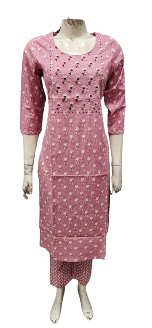 Women Cotton Stitched Kurta With Pant Size M Color Pink