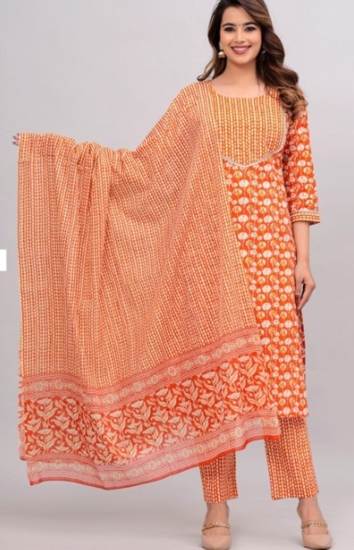 Ethnic Motifs Printed Pure Cotton Kurta with Pyjamas & Dupatta