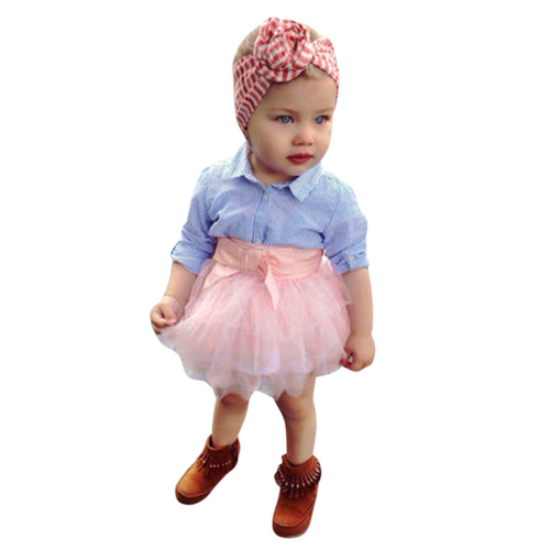 2Pcs Toddler Baby Girls dress Bow Striped