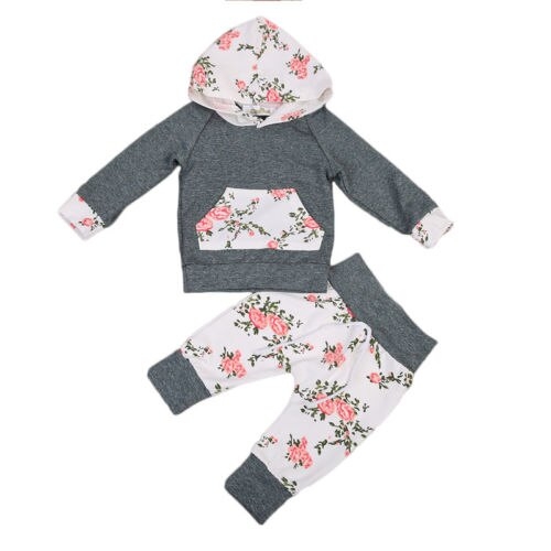 Floral Newborn Baby Boy Girl Hooded Tops+Long