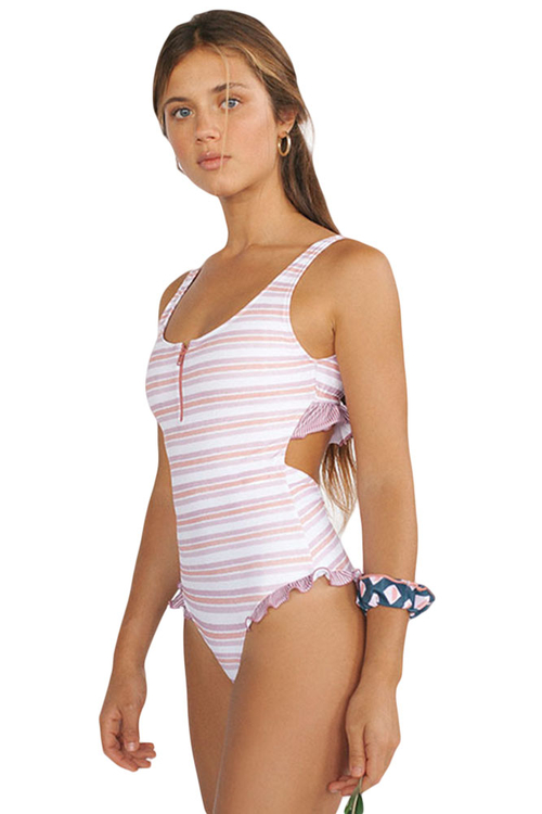 White Striped Print Cheeky Monokini Swimsuit