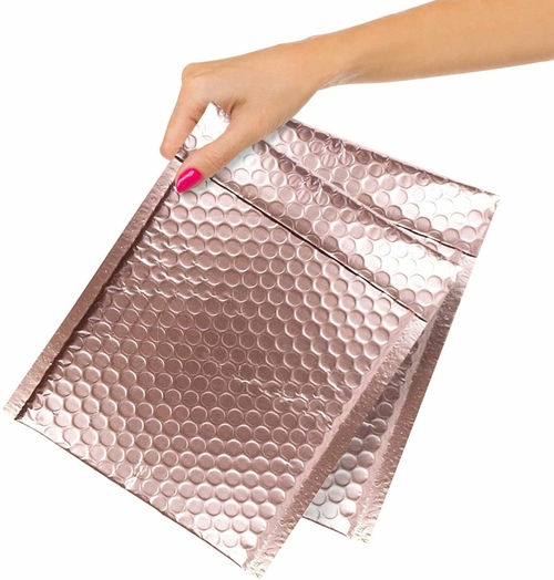 Pack of 25 Rose Gold Bubble Mailers 6.5 x 9. Rose Gold Metallic Poly