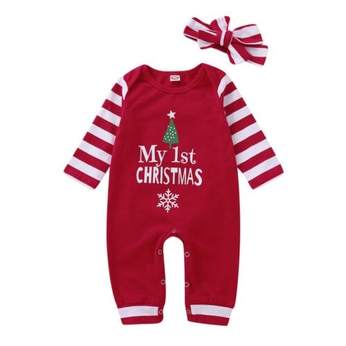 Christmas Newborn Baby Girls Striped Romper