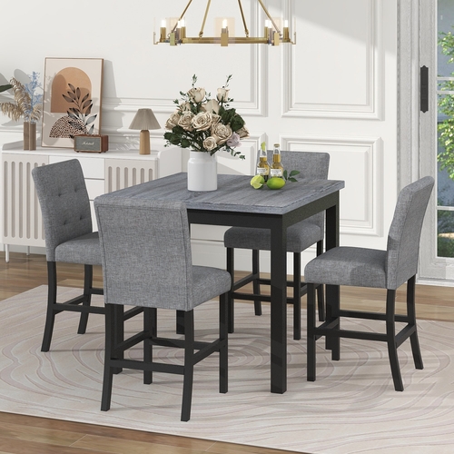 5-Piece Counter Height Dining Set Wood Square Dining Room Table and