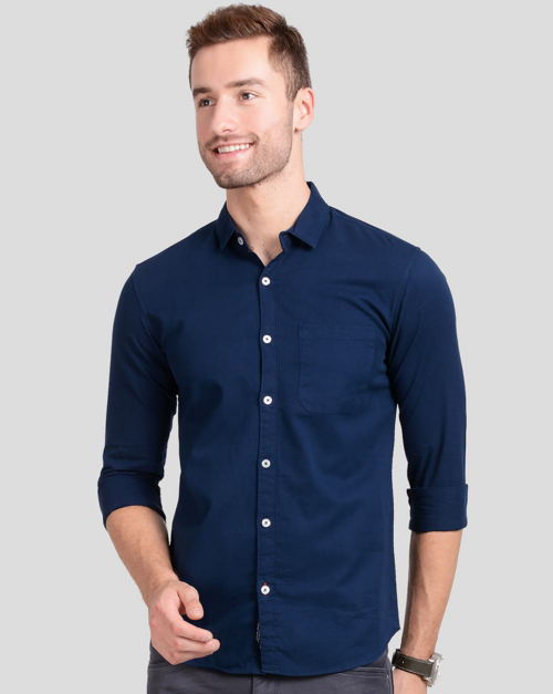 Men Solid Regular Fit Cotton Long Sleeve Shirt (Size-L)(Color-NAVY