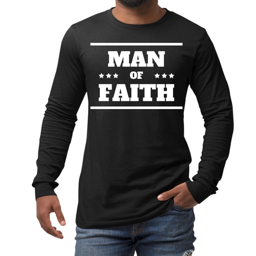 Mens Long Sleeve Graphic T-shirt - Man of Faith