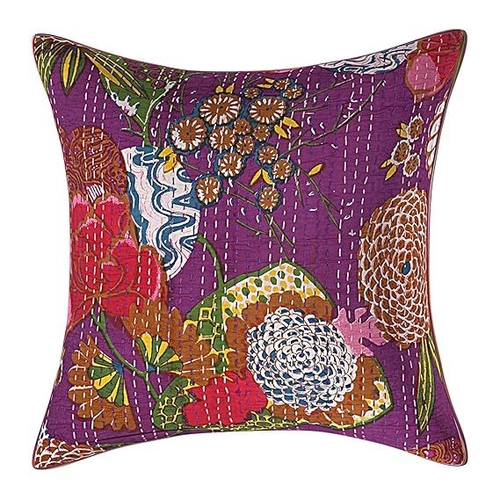 Cotton Kantha Embroidery Cushion Cover (16x16-inches) (Set of 1,