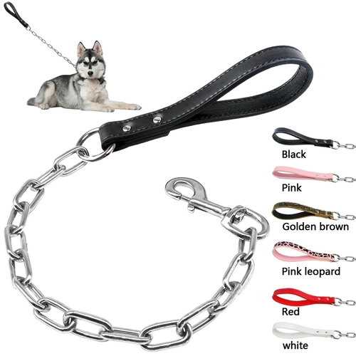 Training Pet Dog Leashes Silver Chrome Chain Pet
