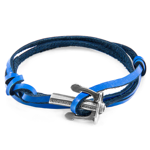 Royal Blue Union Anchor Silver & Flat Leather Bracelet