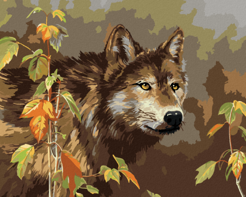 Zuty - Paint by Numbers â€“ WOLF AND LEAVES (JAMES HAUTMAN), 40x50 cm