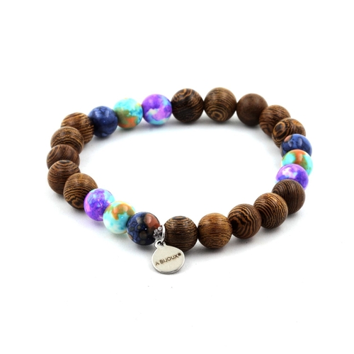 Blue Jasper + Blue Purple + Blue Orange Jasper + Wood Bracelet