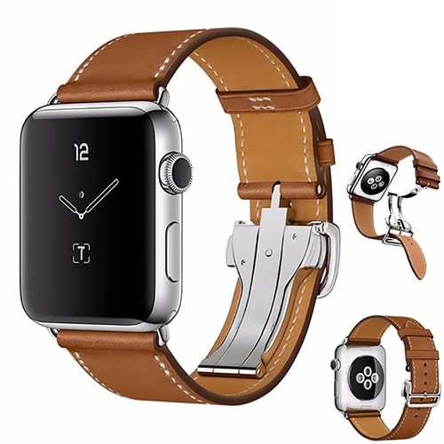 Butterfly Buckle Genuine Leather Band for Apple Watch