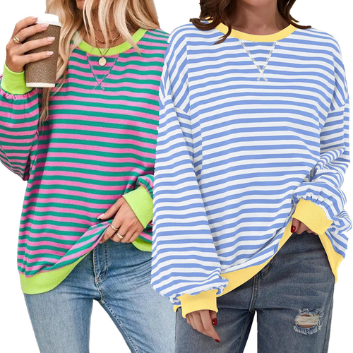 Women's Oversized Striped Sweatshirt 