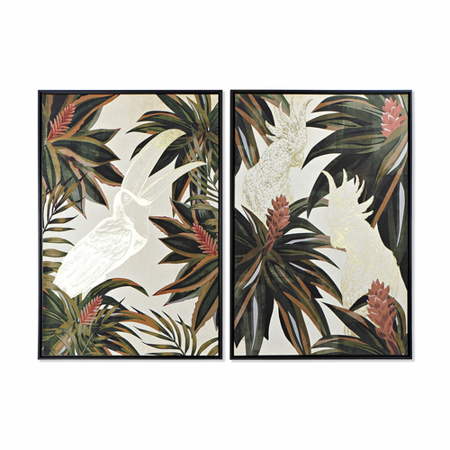 Painting DKD Home Decor 84 x 4,5 x 124 cm Parrot Tropical (2 Units)