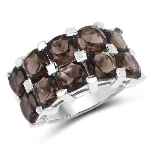 9.50 Carat Genuine Smoky Quartz .925 Sterling Silver Ring