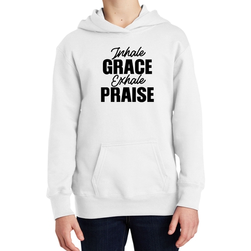 Youth Long Sleeve Hoodie Inhale Grace Exhale Praise Black Illustration