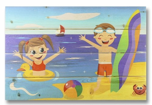 20 x 14 Kids on Beach Wood Art