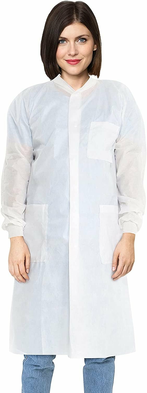 Lab Coat Disposable X-Large. Pack of 10 White Disposable Lab Coats for