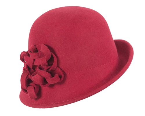 Red felt cloche hat with knot