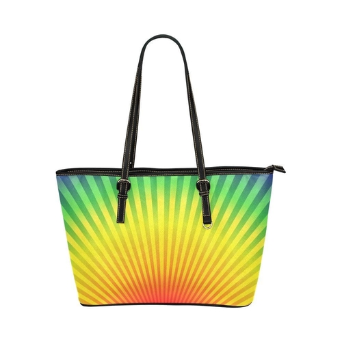 Large Leather Tote Shoulder Bag - Rainbow Radial Illustration