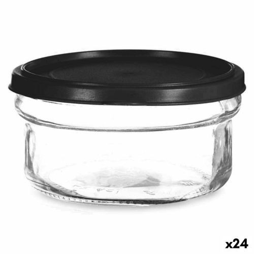 Round Lunch Box with Lid Black Transparent Plastic Glass 12 x 6 x 12