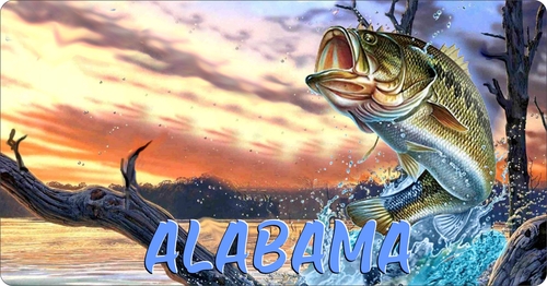 License Plate Travel Poster Art Alabama Fishing