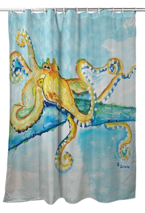 Betsy Drake SH547 70 x 72 in. Gold Octopus Shower Curtain