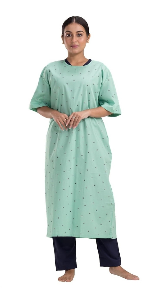 Cotton Patient Gown Reusable (Size-L) (Color-SEA GREEN)