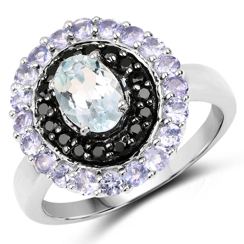 "1.77 Carat Genuine Aquamarine, Black Spinel and Tanzanite .925