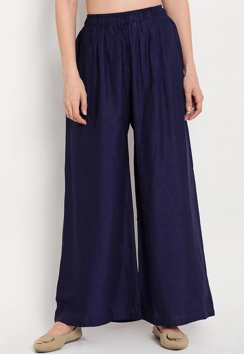 RAYON Palazzo in Navy Blue (Size-36) (Color-NAVY BLUE)