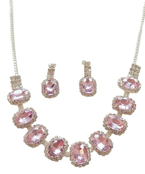 PINK STONE ARTIFICIAL NECKLACE SET WITH EARRINGS