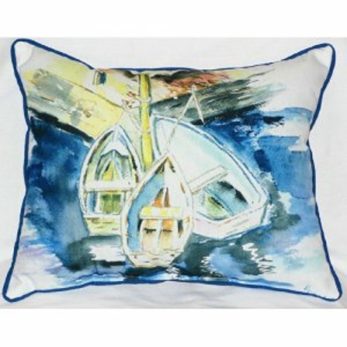 Betsy Drake ZP226 Three Row Boats Indoor & Outdoor Throw Pillow- 20 x
