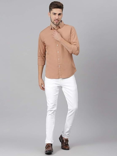 Men's Solid Slim Fit Cotton Casual Shirt PINK L