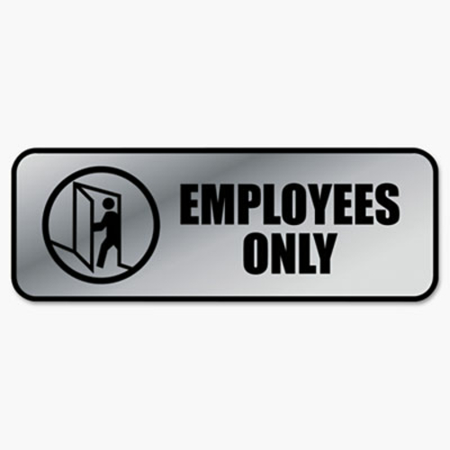 Cosco 098206 Brushed Metal Office Sign  Employees Only  9 x 3  Silver