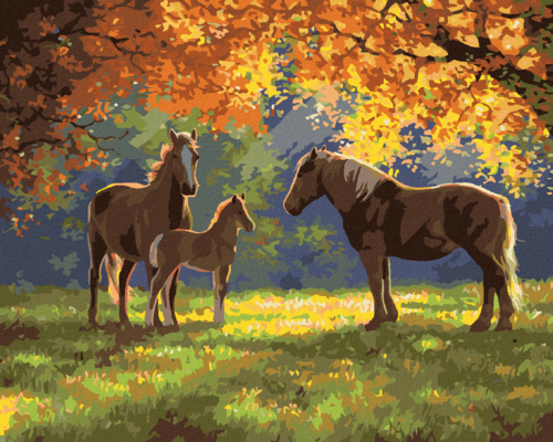 Paint by Numbers - HORSES AND FOAL IN SPRING (ABRAHAM HUNTER)