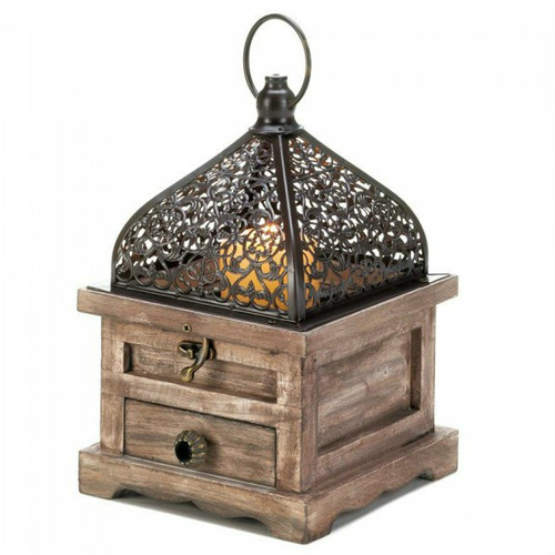 Aewholesale 10018058 14 in. Flip-Top Wood Lantern with Drawer