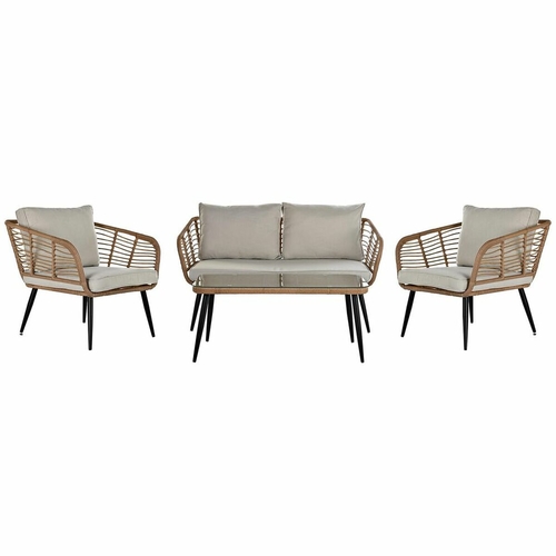 Table Set with 3 Armchairs DKD Home Decor Crystal Black Beige Brown