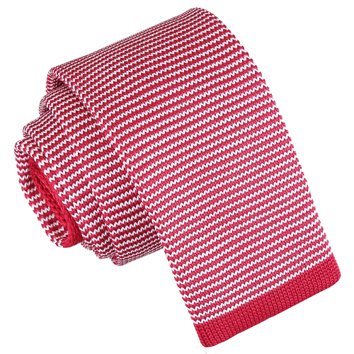 Pin Stripe Knitted Skinny Tie - White & Red